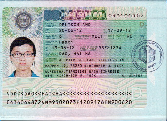 Mẫu visa đi Đức